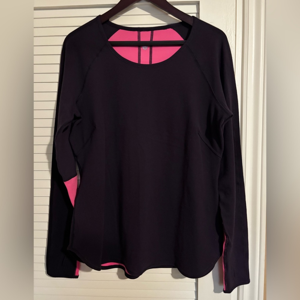 Lululemon Women's Purple Long-Sleeve Top with Pink Contrast